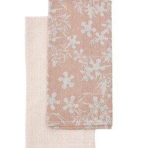 One Tea Towel Set of 2 and One Quilted Double Oven Glove in Clay Pink